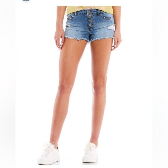 BILLABONG Buttoned-Up Mid Rise Frayed Hem Denim Shorts - Picture 2 of 4